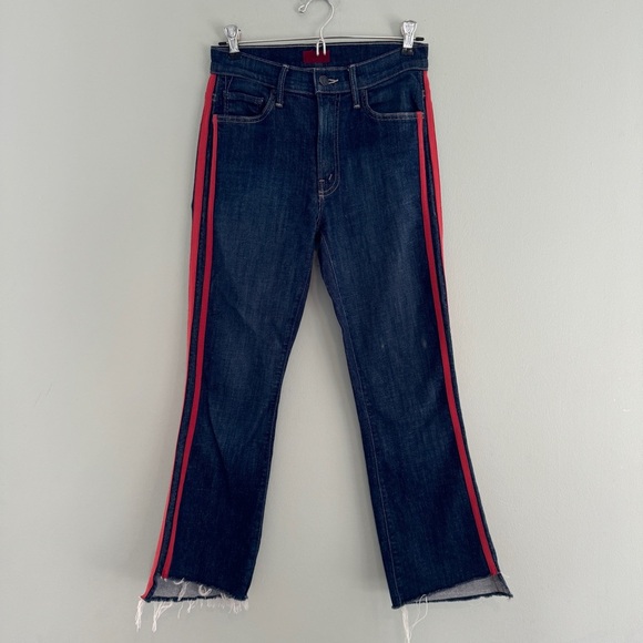 Mother Insider Crop Step Fray Speed Racer Red Side Stripe Jeans - Picture 10 of 16